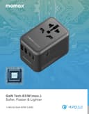 فيش السفر العالمي 65 وات جان من موماكس لون أبيض Momax 1world 65w gan ac travel charger