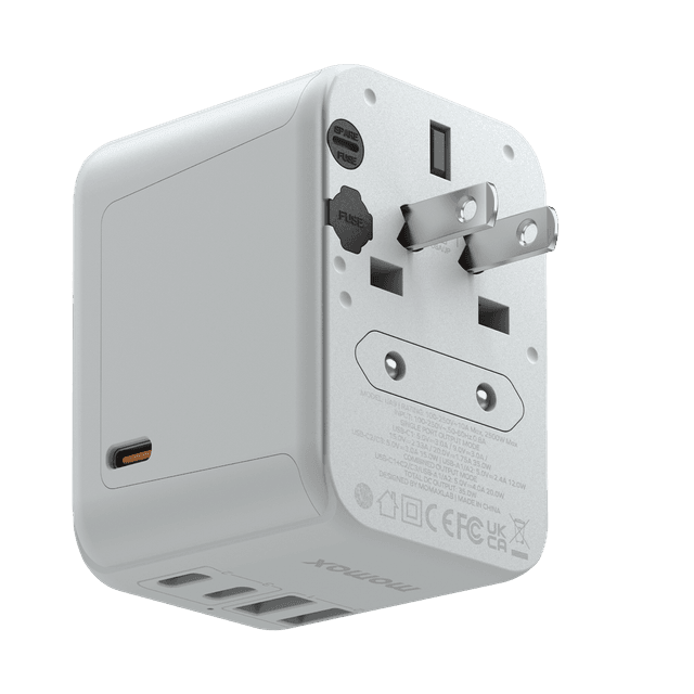 فيش السفر العالمي 35 بي دي  وات 5 منافذ من موماكس لون أبيض Momax 1world ac travel charger