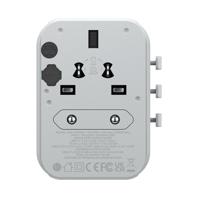 فيش السفر العالمي 35 بي دي  وات 5 منافذ من موماكس لون أبيض Momax 1world ac travel charger