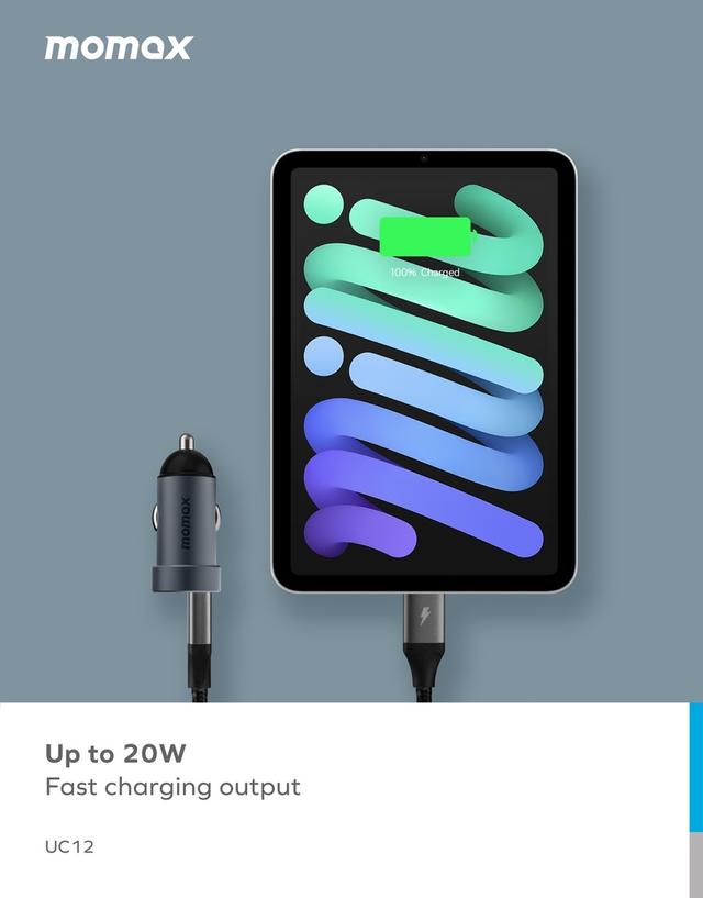 شاحن سيارة يو سي 12 20 وات بمنفذين من موماكس لون رمادي Momax dual port car charger - SW1hZ2U6MTQ1ODI0Nw==