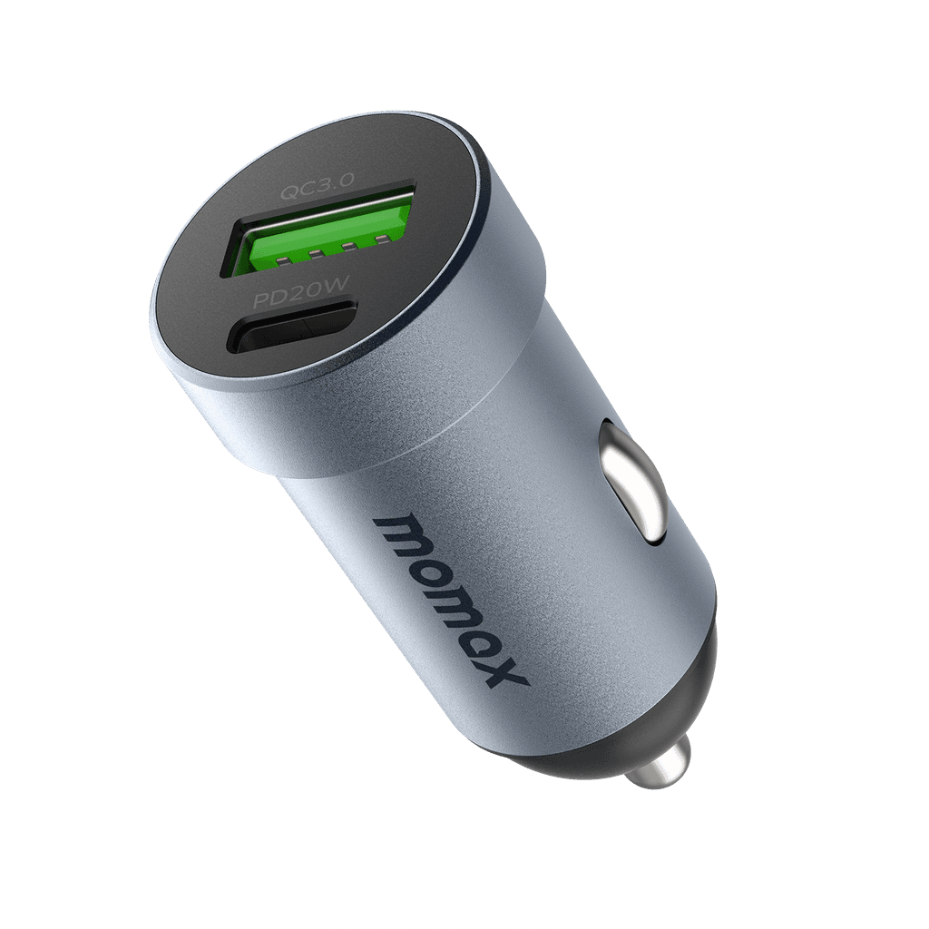 شاحن سيارة يو سي 12 20 وات بمنفذين من موماكس لون رمادي Momax dual port car charger