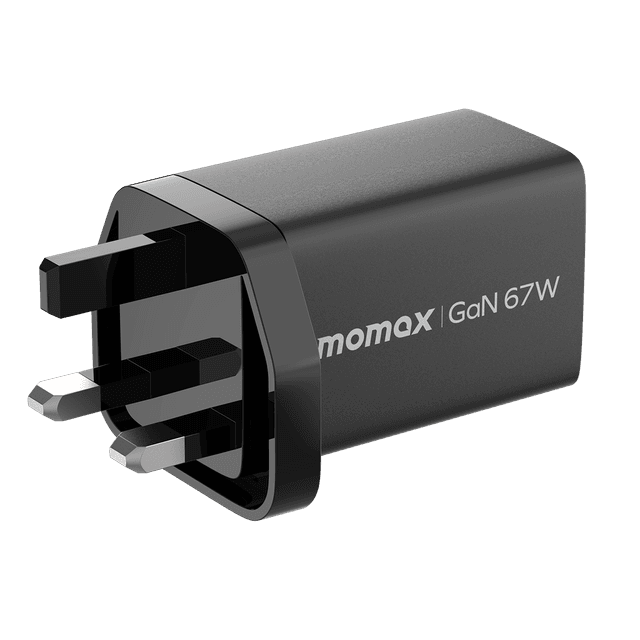 شاحن جداري بثلاث منافذ 67 وات جان من موماكس لون أسود Momax oneplug gan wall charger - SW1hZ2U6MTQ1OTM5Mg==