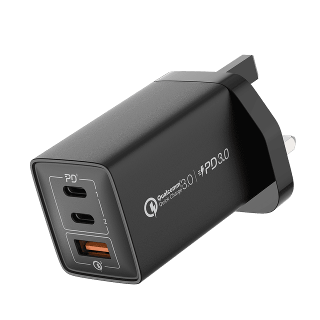 شاحن جداري بثلاث منافذ 67 وات جان من موماكس لون أسود Momax oneplug gan wall charger - SW1hZ2U6MTQ1OTM5NA==