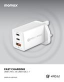 شاحن جداري بثلاث منافذ 67 وات جان من موماكس لون أسود Momax oneplug gan wall charger - SW1hZ2U6MTQ1OTM3NA==