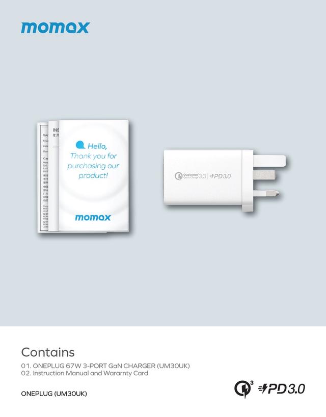 Momax oneplug 67w 3 port gan wall charger black - SW1hZ2U6MTQ1OTM4MA==
