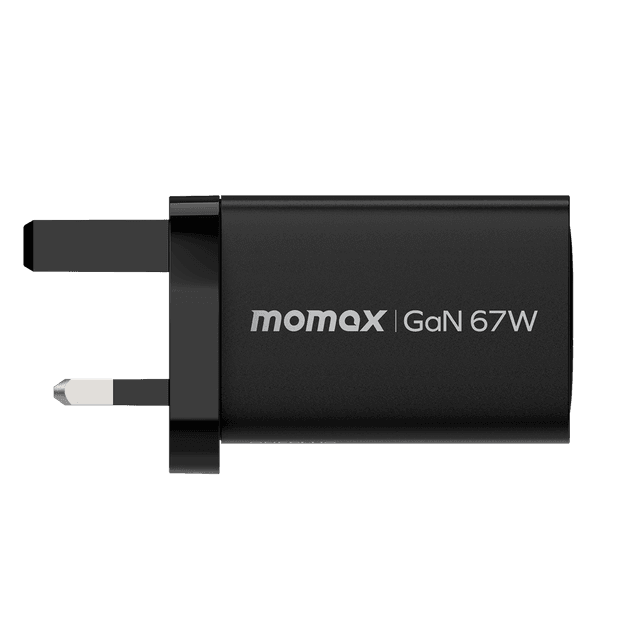 شاحن جداري بثلاث منافذ 67 وات جان من موماكس لون أسود Momax oneplug gan wall charger - SW1hZ2U6MTQ1OTM4NA==