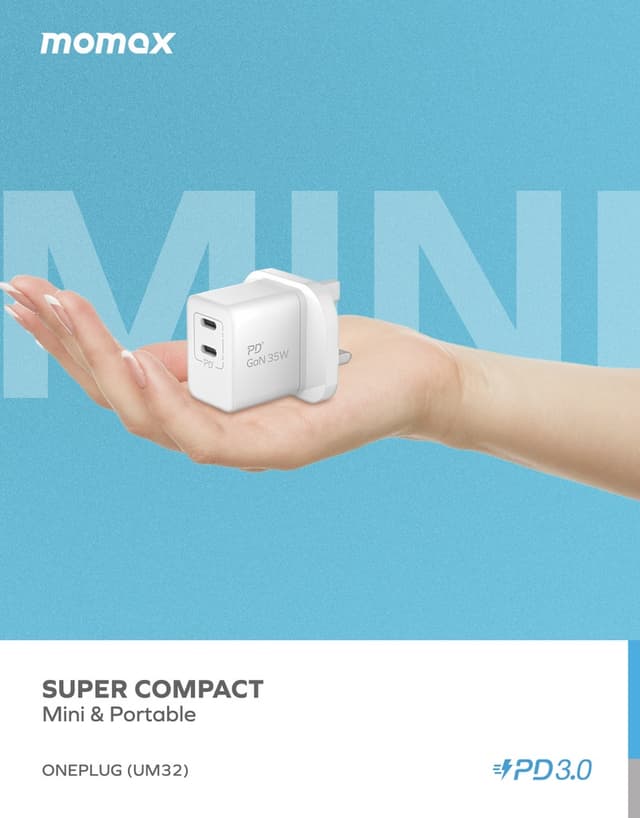 Momax 35w 2 port gan mini wall charger black