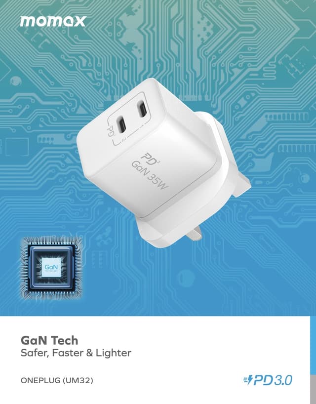 Momax 35w 2 port gan mini wall charger black