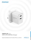 شاحن تايب سي شاحن جداري صغير 35 وات منفذين تقنية جان لون أبيض Momax 35w 2 port gan mini wall charger black - SW1hZ2U6MTQ1OTgxNw==