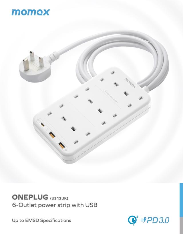 توصيلة كهرباء 6 منافذ تيار متردد مع منافذ يو اس بي من موماكس لون أبيض Momax oneplug 6 outlet cube extension socket with usb space - SW1hZ2U6MTQ2MDY3NQ==