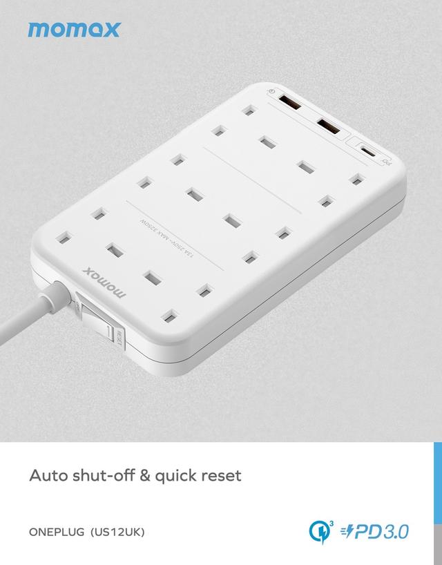 توصيلة كهرباء 6 منافذ تيار متردد مع منافذ يو اس بي من موماكس لون أبيض Momax oneplug 6 outlet cube extension socket with usb space - SW1hZ2U6MTQ2MDY3OQ==