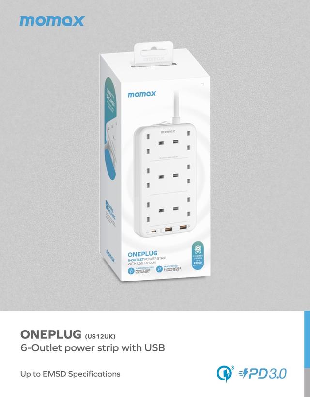 Momax oneplug 6 outlet cube extension socket with usb space white - SW1hZ2U6MTQ2MDY4Mw==