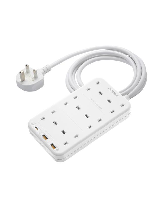 توصيلة كهرباء 6 منافذ تيار متردد مع منافذ يو اس بي من موماكس لون أبيض Momax oneplug 6 outlet cube extension socket with usb space - SW1hZ2U6MTQ2MDY3Mw==