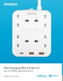 توصيلة كهرباء 4 منافذ تيار متردد بريطاني مع منافذ يو اس بي من موماكس لون أبيض Momax oneplug 4 outlet power strip with usb space