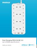 توصيلة كهرباء 8 مخارج تصميم بريطاني مع منافذ يو اس بي لون أبيض Momax oneplug 8 outlet power strip with usb space - SW1hZ2U6MTQ2MzEyNw==