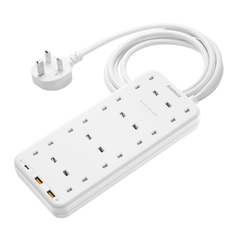 Momax oneplug 8 outlet power strip with usb space white