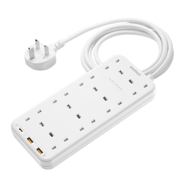 توصيلة كهرباء 8 مخارج تصميم بريطاني مع منافذ يو اس بي لون أبيض Momax oneplug 8 outlet power strip with usb space - SW1hZ2U6MTQ2MzEyMQ==