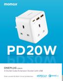 Momax oneplug 3 outlet cube extension socket with usb space white - SW1hZ2U6MTQ2MDk0Mg==