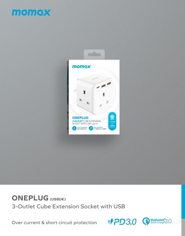 Momax oneplug 3 outlet cube extension socket with usb space white - SW1hZ2U6MTQ2MDk0OA==