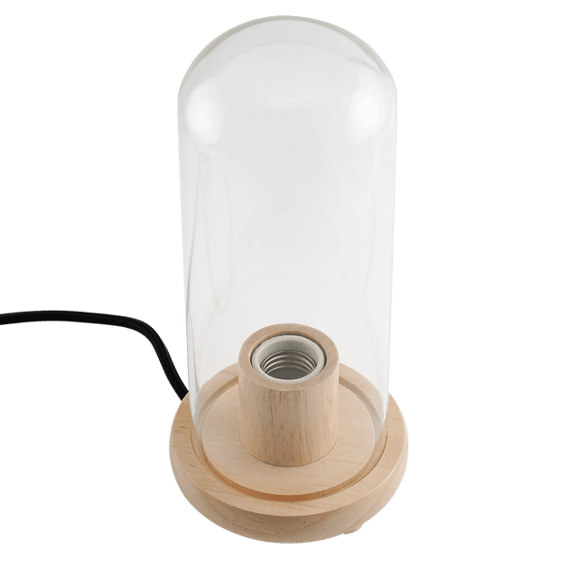 قاعدة لمبة خشبية مع غطاء زجاجي اسطواني شفاف من موماكس Momax wooden lamp stand