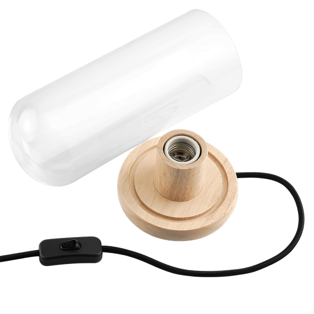 قاعدة لمبة خشبية مع غطاء زجاجي اسطواني شفاف من موماكس Momax wooden lamp stand