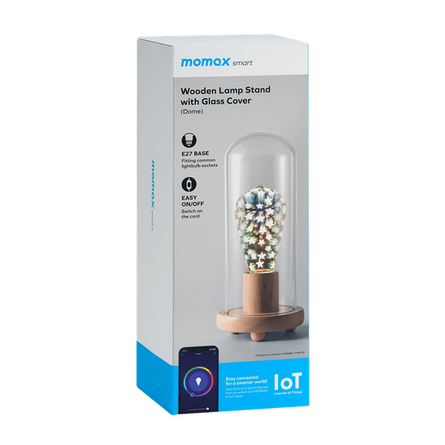 Momax wooden lamp stand with vertical glass cover transparent Jomla.ae