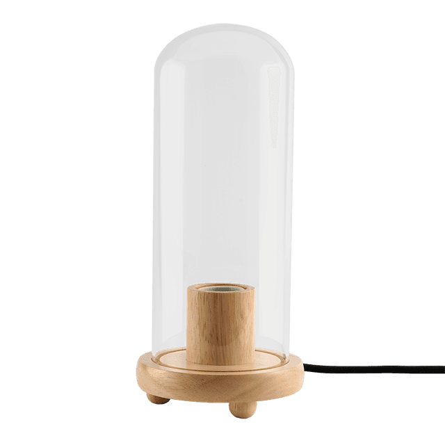 قاعدة لمبة خشبية مع غطاء زجاجي اسطواني شفاف من موماكس Momax wooden lamp stand