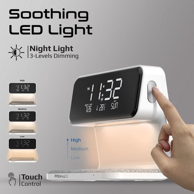 ساعة ذكية مع شحن لاسلكي 15 واط مع إضاءة بروميت Promate Multi-Function LED Alarm Clock with 15W Wireless Charger - SW1hZ2U6MTQ2NDI2Ng==