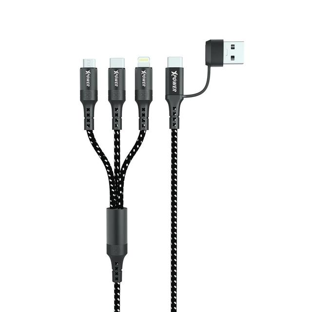 كيبل شحن متعدد الرؤوس 3 خرج و2 دخل آي سي اكس ثري نايلون 1 متر من اكسبور لون أسود Xpower charging cable