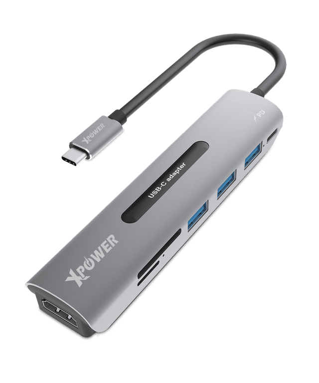 Xpower hu7u 7in1 60w hdmi type-c pd hub grey