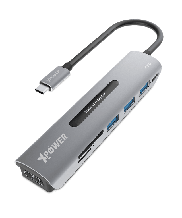 موزع يو اس بي سي اتش يو 7 7 في 1 60 وات للشحن السريع ونقل البيانات من اكسبور لون رمادي Xpower hdmi type c pd hub - SW1hZ2U6MTQ2MTk1Nw==