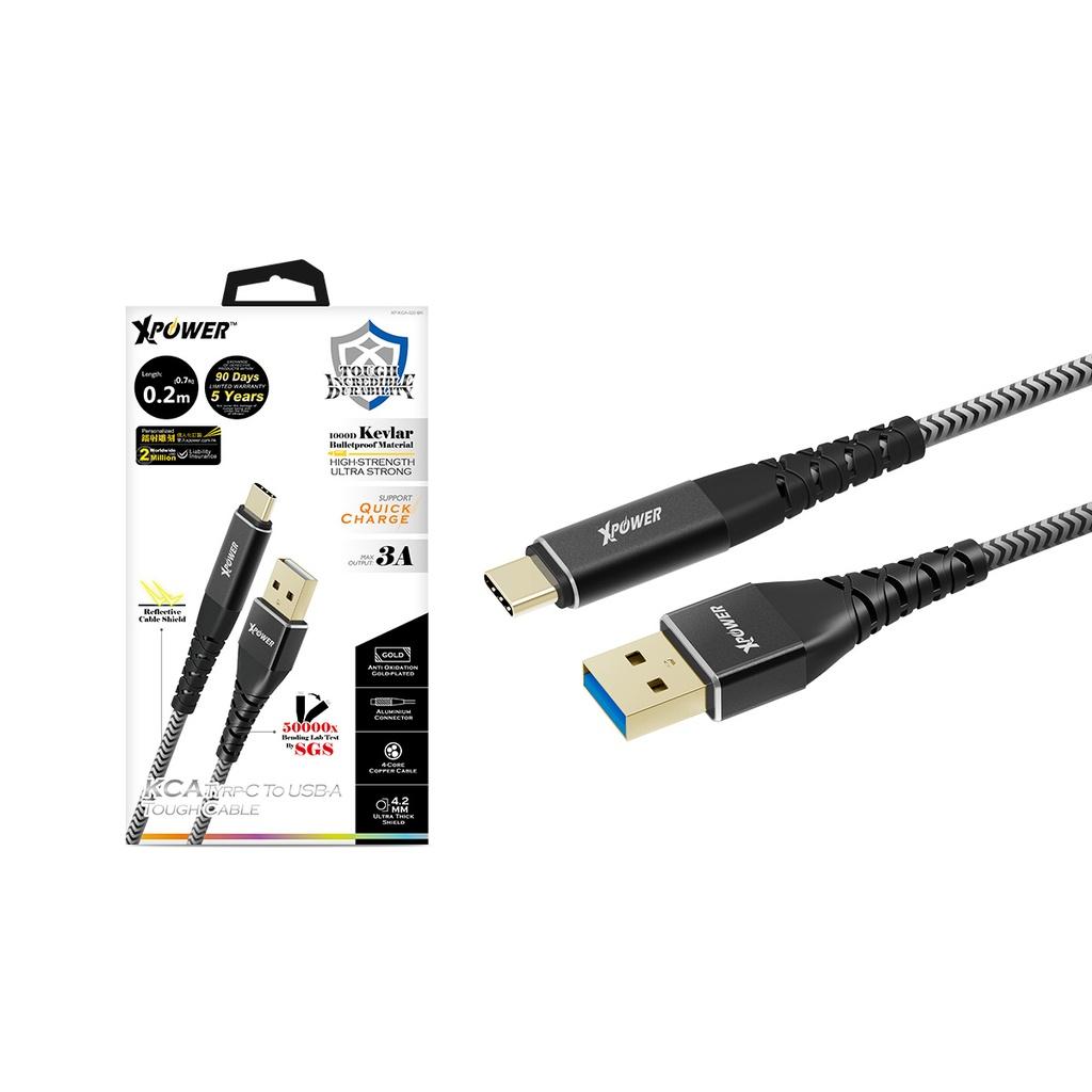 Xpower kca usb-a to usb-c kevlar bulletproof material sync 1.2m cable black