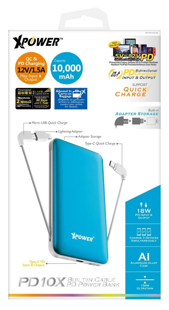 Xpower pd10x 10000mah 3in1 built-in cable power bank turquoise - SW1hZ2U6MTQ2MzAxMg==