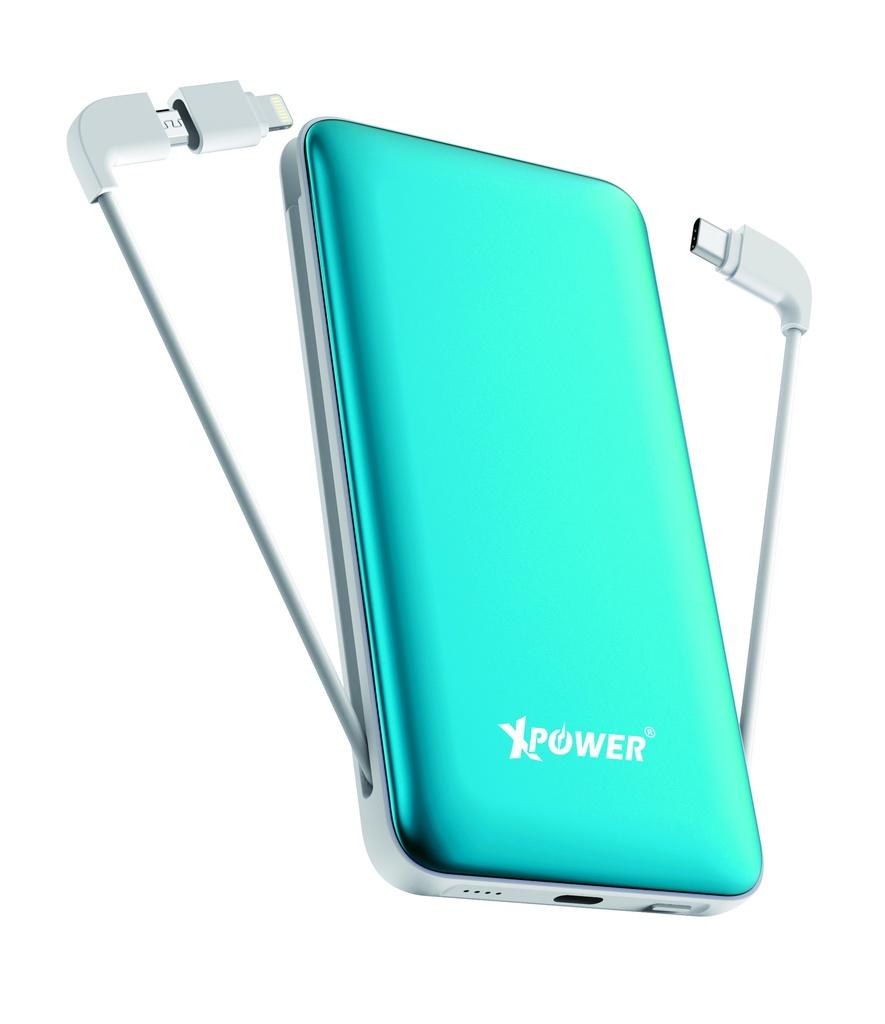 شاحن متنقل 10 بي دي 10000 ميلي أمبير 3 في 1 من اكسبور لون فيروزي  Xpower 10000mah cable power bank