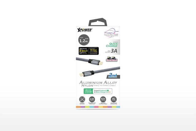 Xpower 2nd gen type-c to type-c aluminium alloy 1.2m cable grey