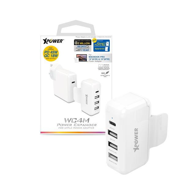 موزع يو اس بي لشاحن جداري لجهاز ابل ماك بوك من اكسبور لون أبيض Xpower power expander for apple macbook wall charger