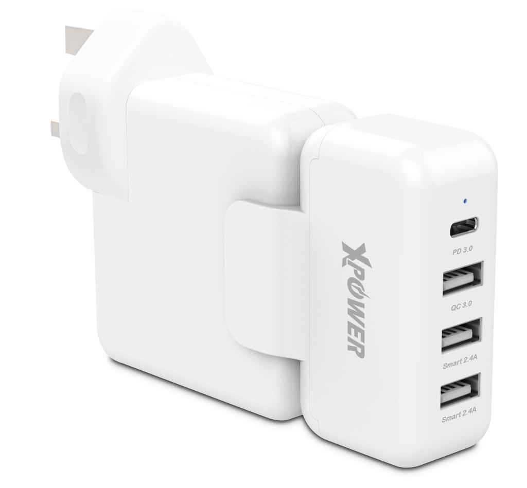 موزع يو اس بي لشاحن جداري لجهاز ابل ماك بوك من اكسبور لون أبيض Xpower power expander for apple macbook wall charger