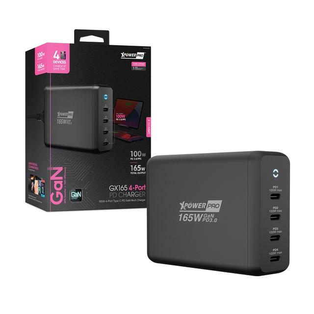 شاحن مكتبي برو جي اكس 165 وات 4 منافذ بي دي لون أسود من اكسبور Xpower pro gx165 4 port pd desktop charger black - SW1hZ2U6MTQ1ODM2OA==