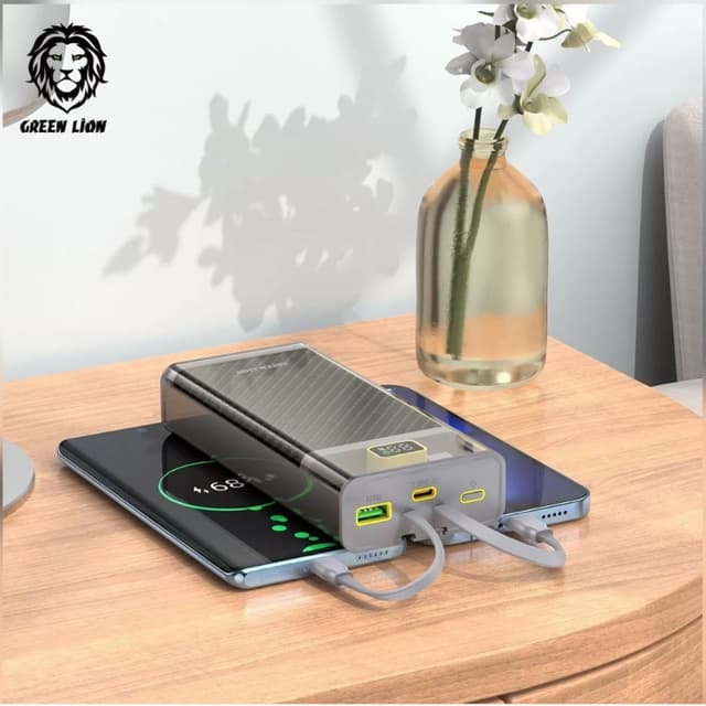 باور بانك شاحن متنقل شفاف جرين سعة 20000 مللي أمبير Green Lion Transparent 2 Power Bank