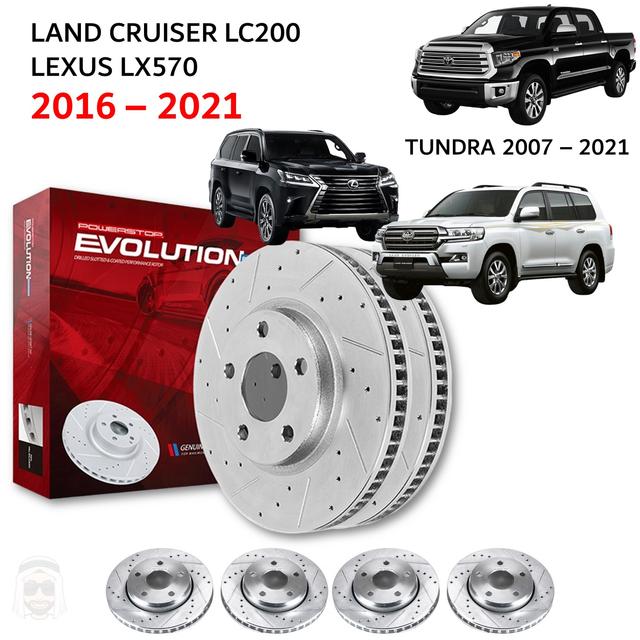 Toyota Land Cruiser LC200 and Lexus LX570 (2016-2021) and Tundra and Sequoia (2008-2021) - Drilled and Slotted Brake Disc Rotors by PowerStop Evolution - SW1hZ2U6MzA1ODM5Ng==