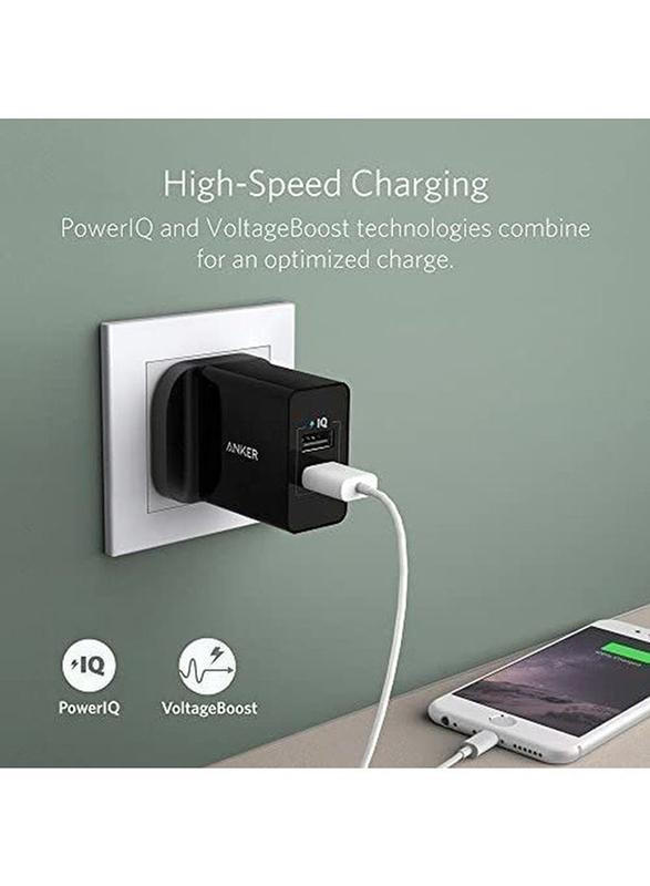 Anker PowerPort 2 Elite Wall Charger, 24W, 2.4A Single USB Port, A2021K11, Black