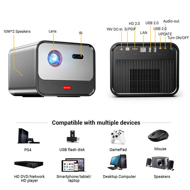 بروجكتر باينتك سنيمائي منزلي 1080 بكسل Byintek R80 Full HD DLP Projector with Auto Focus