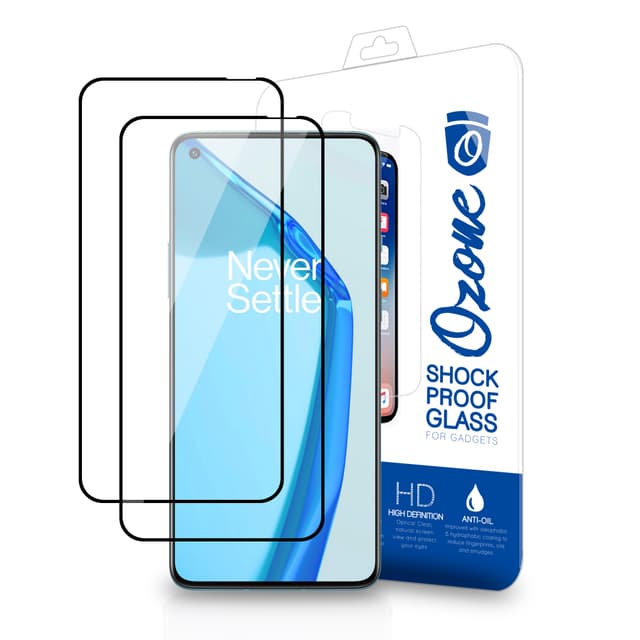 O Ozone HD Glass Protector Compatible for OnePlus 9R Tempered Glass Screen Protector Shock Proof [2 Per Pack] HD Glass Protector [Designed Screen Guard for OnePlus 9R ] - Black