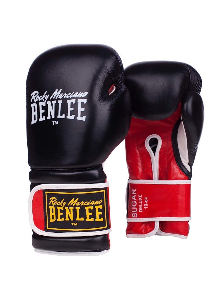 قفازات ملاكمة جلد طبيعي مقاس 10oz أحمر وأسود بينلي Benlee Sugar Deluxe Leather Boxing Gloves