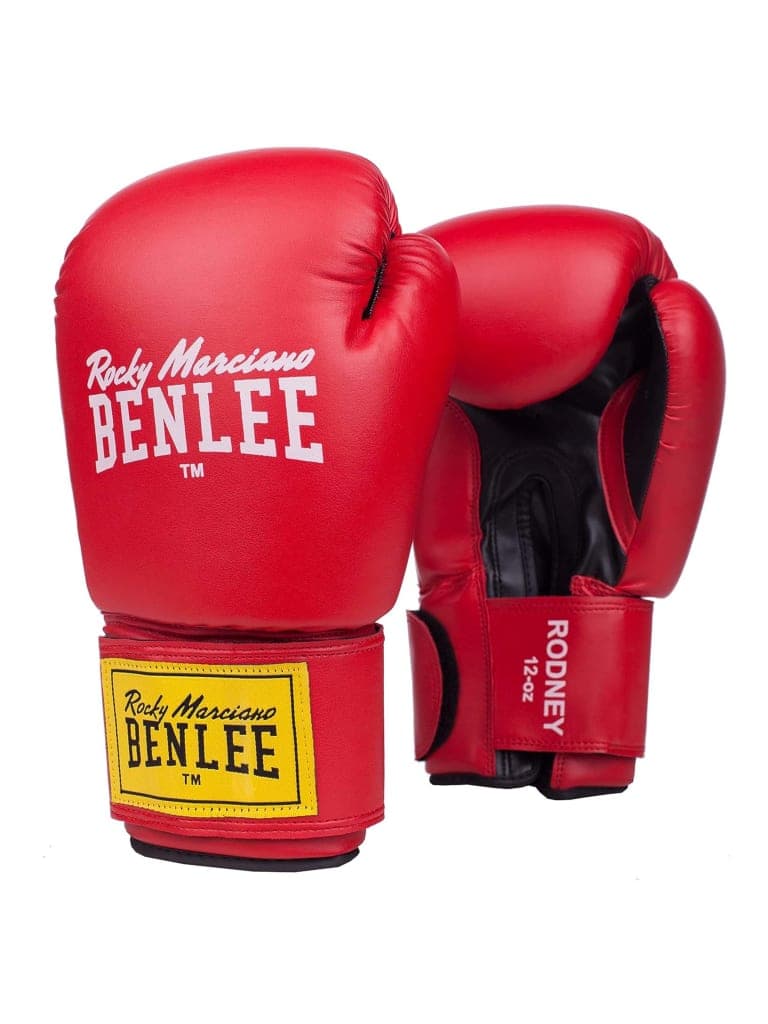 قفازات ملاكمة جلد صناعي مقاس 10oz أسود وأحمر بينلي Benlee Rodney Artificial Leather Boxing Gloves