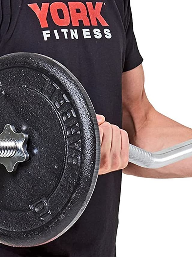 York Fitness Spinlock E-Z Curl Bar with Collar 6004