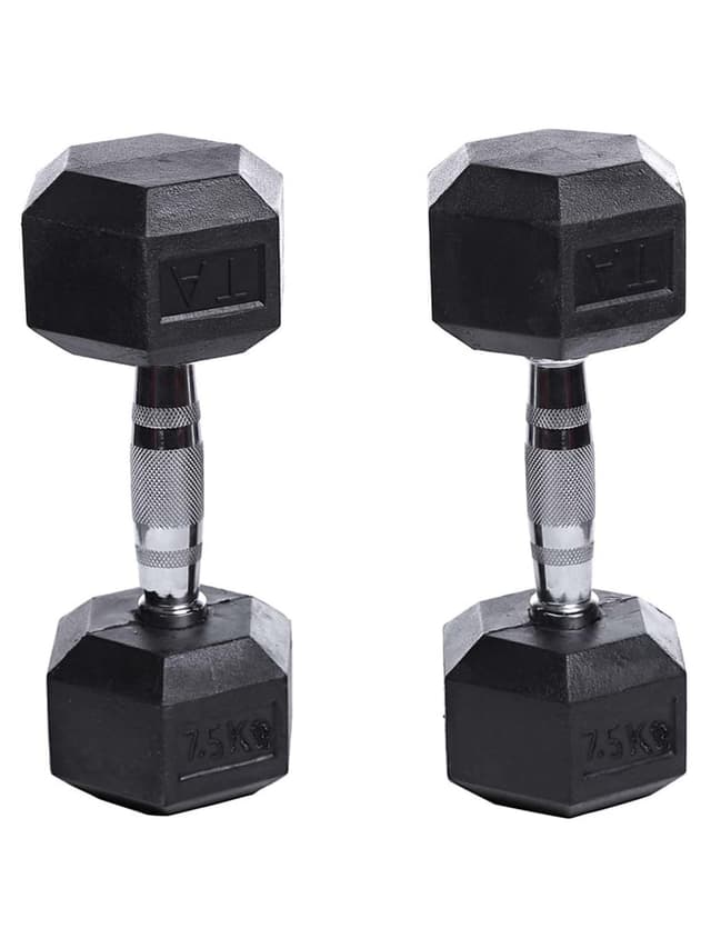 طقم دنابل 7.5 كجم عدد 2 لون أسود من تي اي سبورت TA Sport Hex Dumbells - 313633