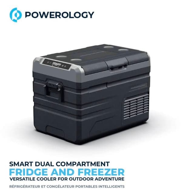 ثلاجة رحلات كبيرة مزدوجة متنقلة باورولوجي 37.5 لتر قابلة للشحن 15600 مللي أمبير Powerology Smart Dual Compartment Fridge And Freezer