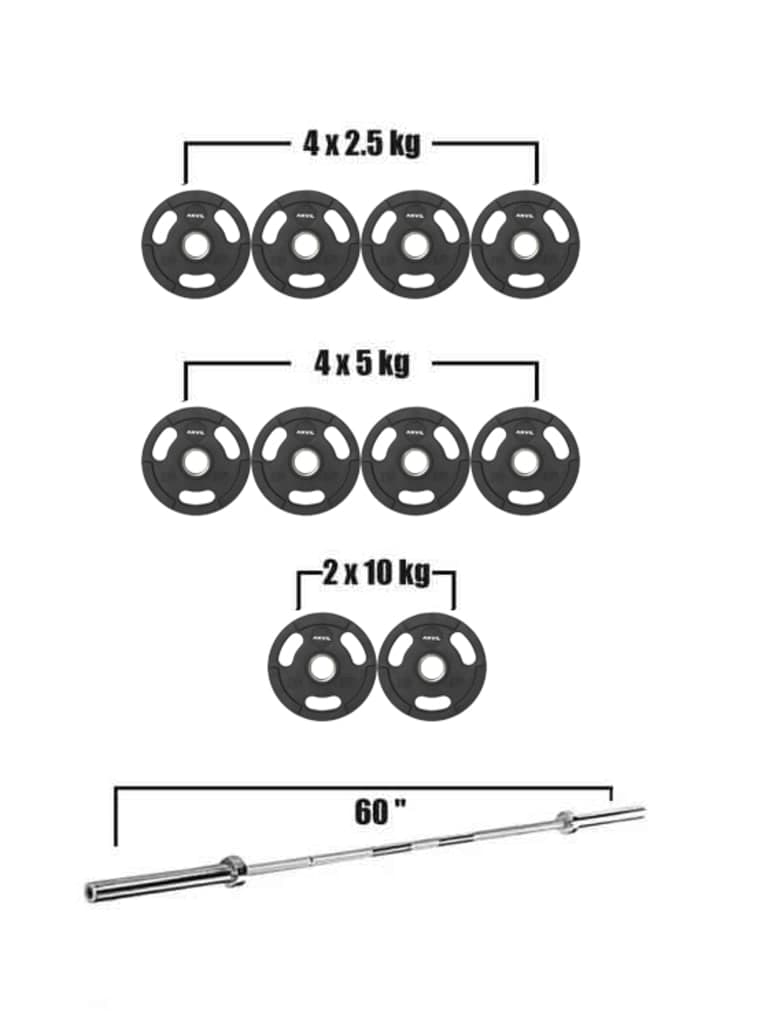 Anvil Olympic Rubber Grip Disc with Barbell Set - Black Weight 60 Kg