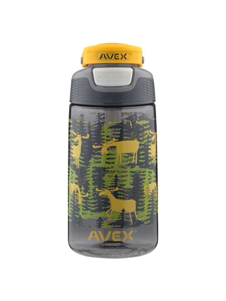 مطارة ماء للأطفال مع تصميم الغابة بسعة 475 ملل من أفيكس Avex Freestyle Autoseal Kids Water Bottle Color Charcoal Moose CamoVolume 475 ml